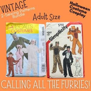2-Piece Lot Vintage Sewing Patterns Furries Animal Costume Cosplay Halloween